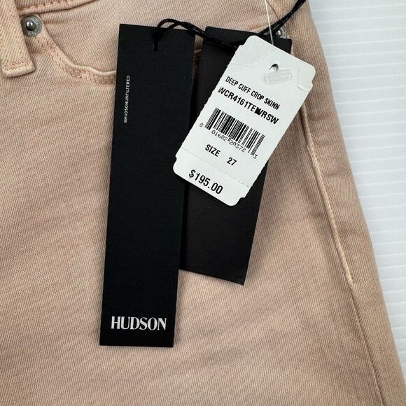 Hudson Tally Deep Cuff Crop Skinny Jeans 27 Blush Pink Raw Hem Stretch NWT $195 - Picture 4 of 13
